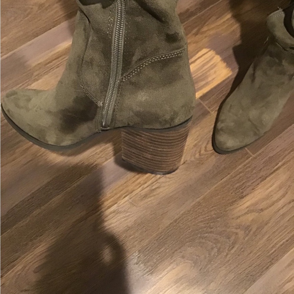 BP Tan Suede Stacked Block Heel Ankle Boots